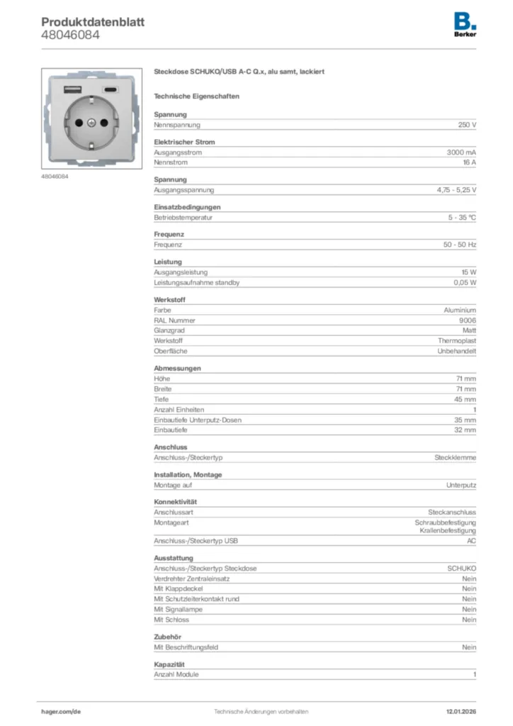 Bild Berker Produktdatenblatt 48046084 | Hager Deutschland