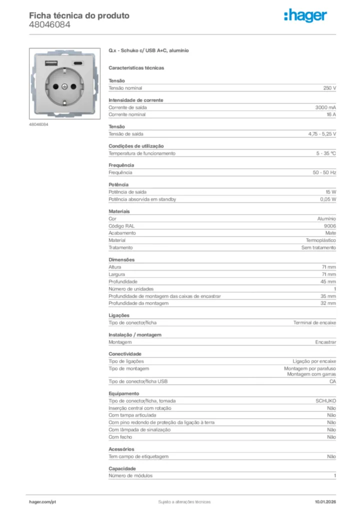Imagem Hager Ficha técnica do produto 48046084 | Hager Portugal