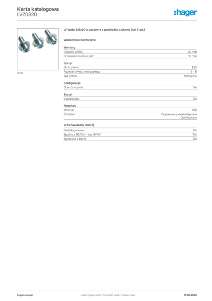 Zdjęcie Hager Karta katalogowa LVZ0820 | Hager Polska