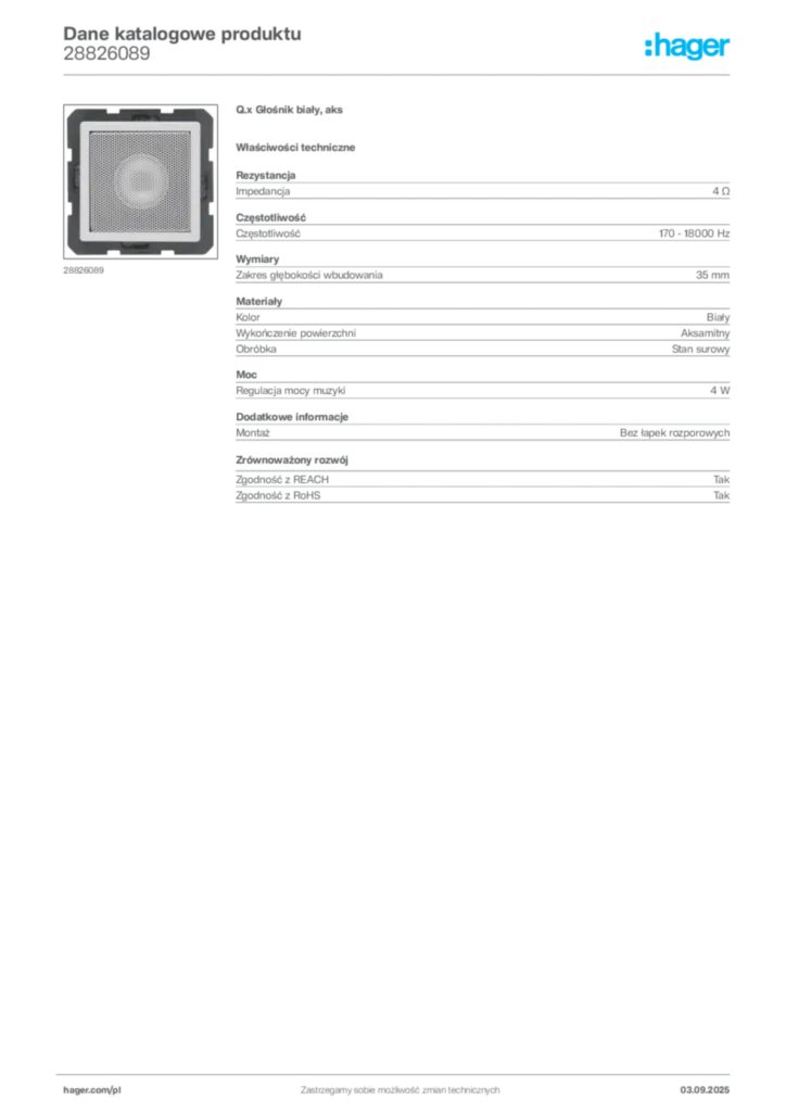 Zdjęcie Hager Dane katalogowe produktu 28826089 | Hager Polska