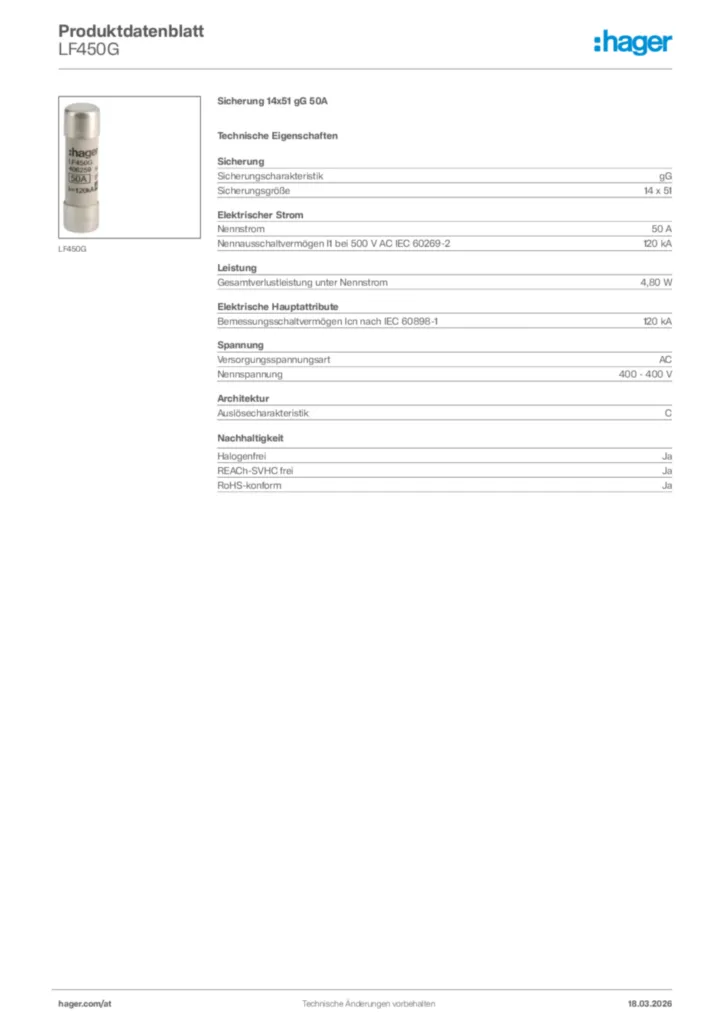 Bild Hager Produktdatenblatt LF450G | Hager Deutschland