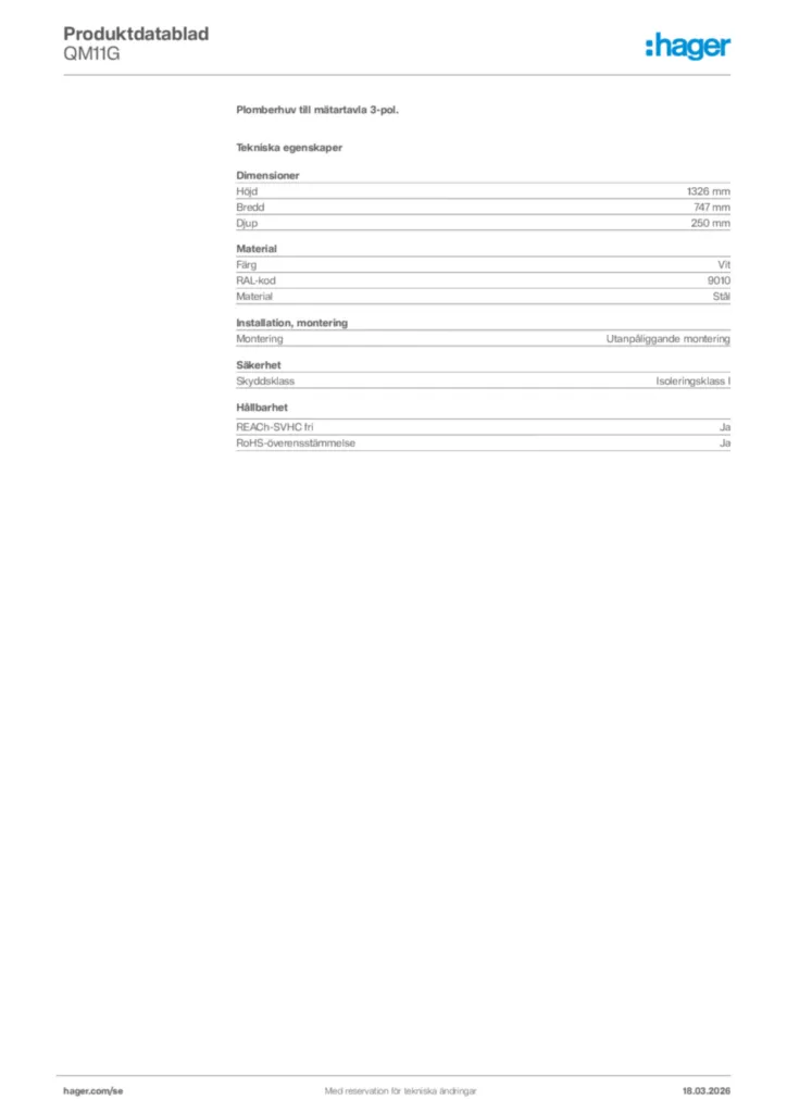 Bild Hager Produktdatablad QM11G | Hager Sverige
