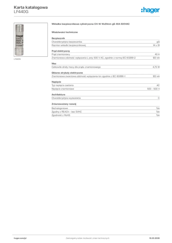 Zdjęcie Hager Karta katalogowa LF440G | Hager Polska