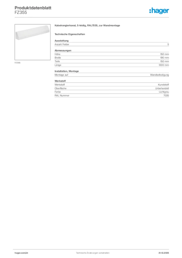 Bild Hager Produktdatenblatt FZ355 | Hager Deutschland