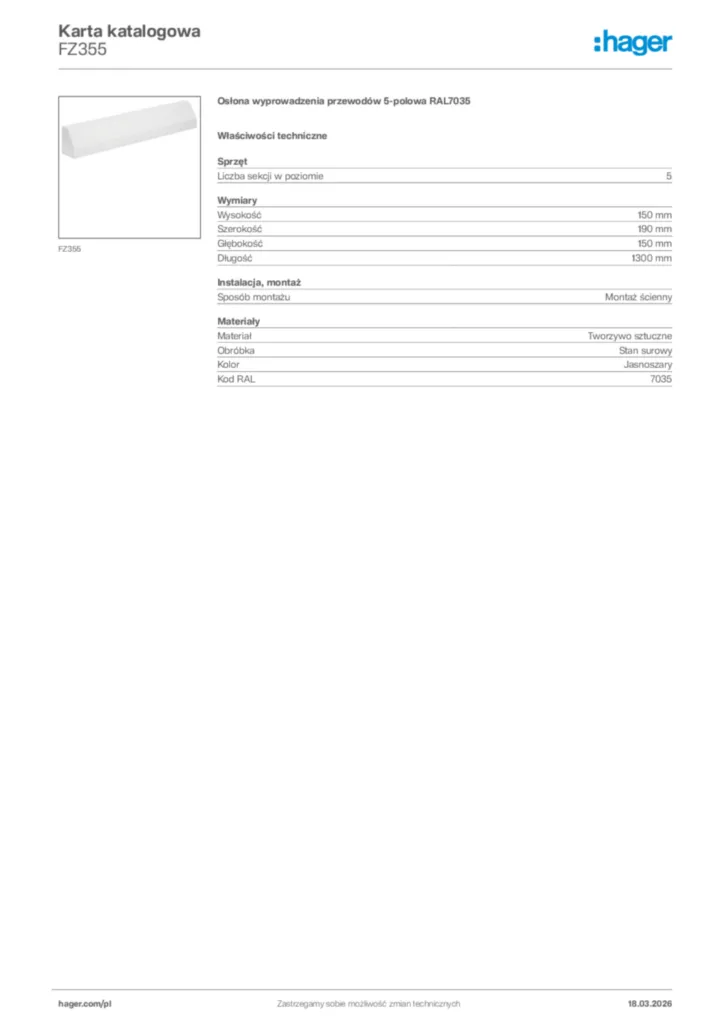 Zdjęcie Hager Karta katalogowa FZ355 | Hager Polska