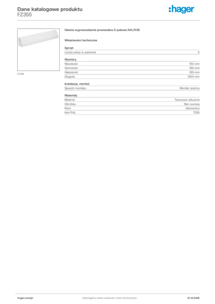 Zdjęcie Hager Dane katalogowe produktu FZ355 | Hager Polska