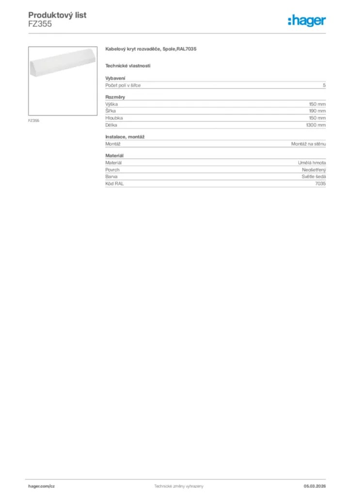Obrázek Hager Product data sheet FZ355 | Hager
