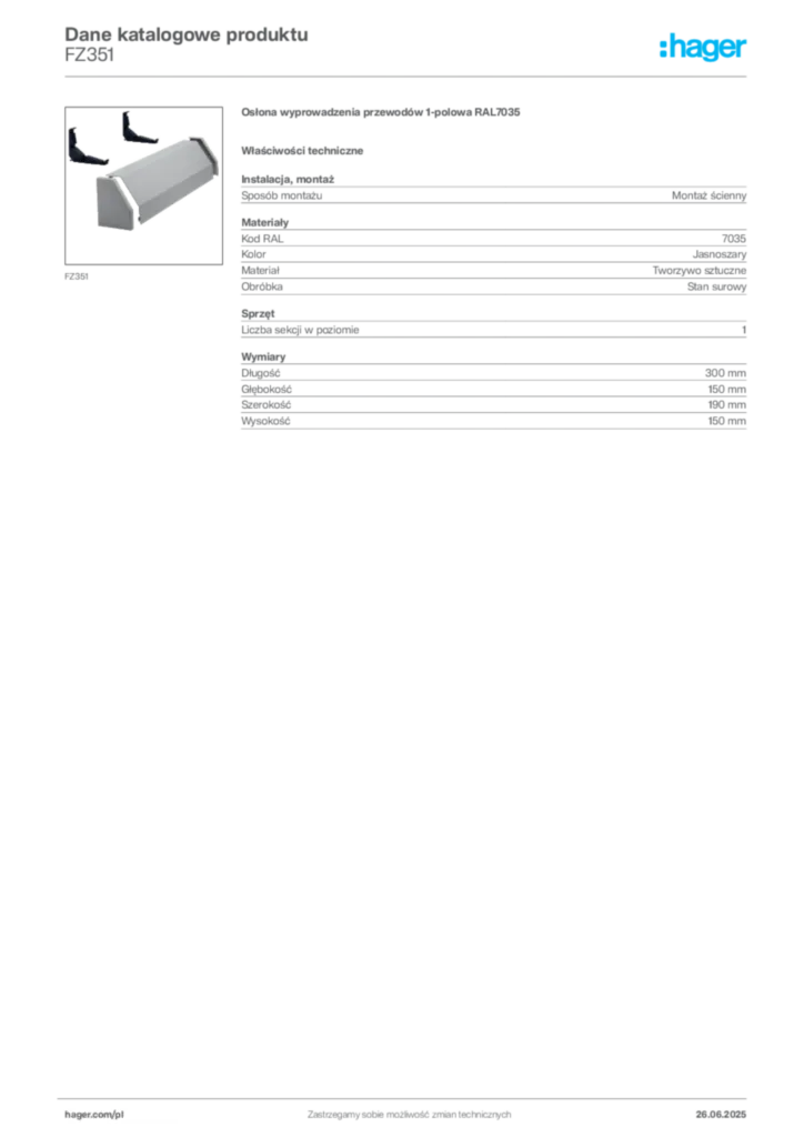Zdjęcie Hager Dane katalogowe produktu FZ351 | Hager Polska