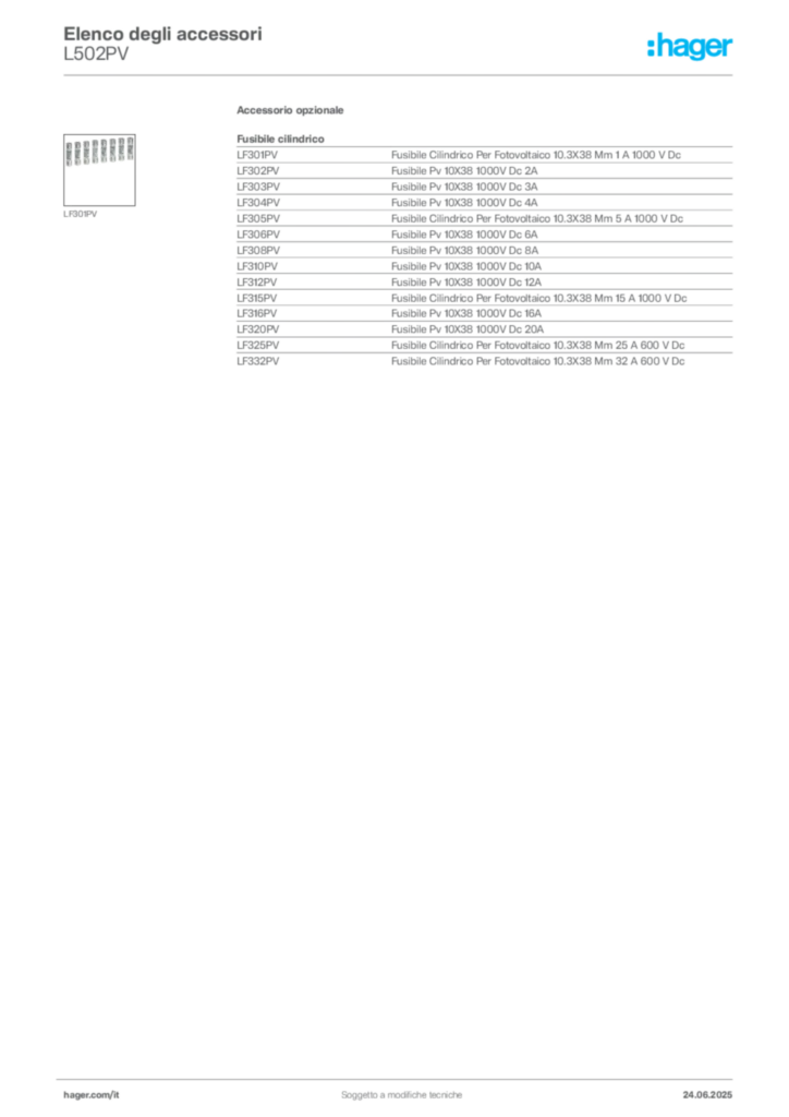 Immagine Hager Scheda tecnica del prodotto L502PV | Hager Italia