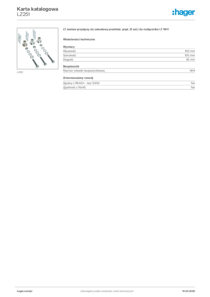 Zdjęcie Hager Karta katalogowa LZ251 | Hager Polska