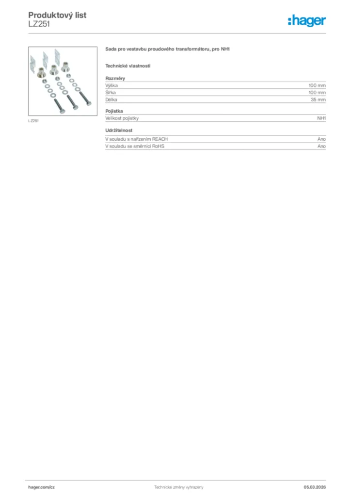 Obrázek Hager Product data sheet LZ251 | Hager