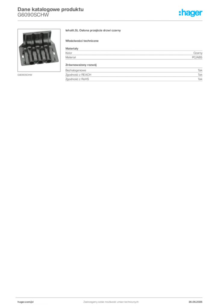 Zdjęcie Hager Dane katalogowe produktu G6090SCHW | Hager Polska