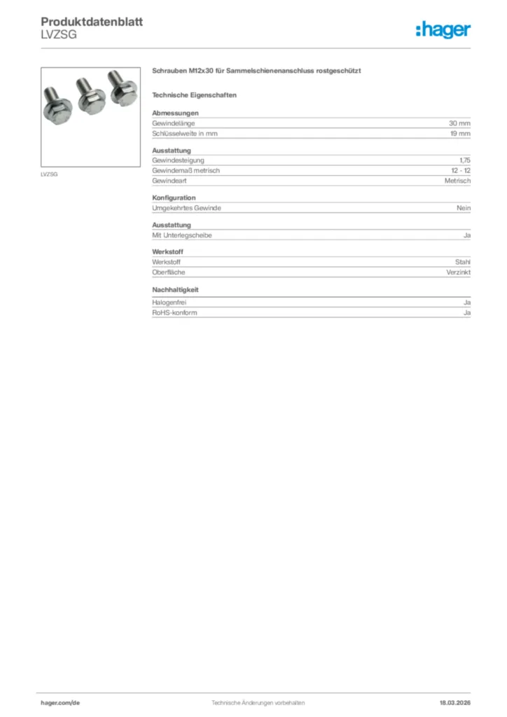 Bild Hager Produktdatenblatt LVZSG | Hager Deutschland