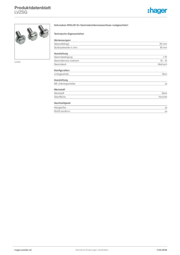 Bild Hager Produktdatenblatt LVZSG | Hager Schweiz