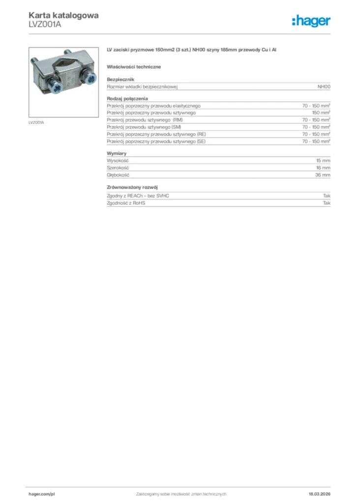 Zdjęcie Hager Karta katalogowa LVZ001A | Hager Polska