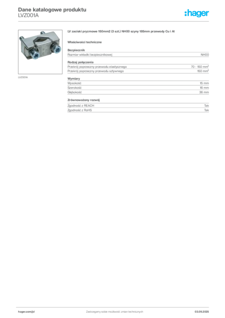 Zdjęcie Hager Dane katalogowe produktu LVZ001A | Hager Polska