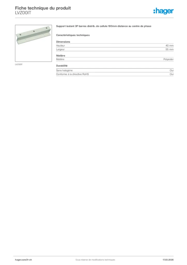 Image Hager Fiche technique du produit LVZ00IT | Hager Suisse