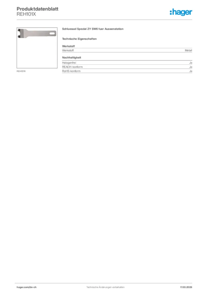 Bild Hager Produktdatenblatt REH101X | Hager Schweiz