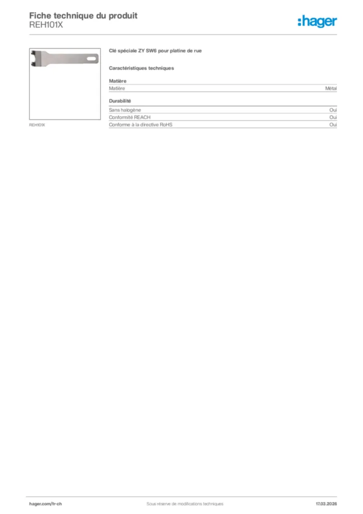 Image Hager Fiche technique du produit REH101X | Hager Suisse