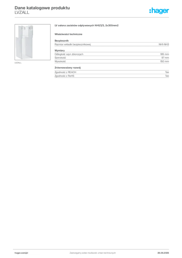 Zdjęcie Hager Dane katalogowe produktu LVZALL | Hager Polska