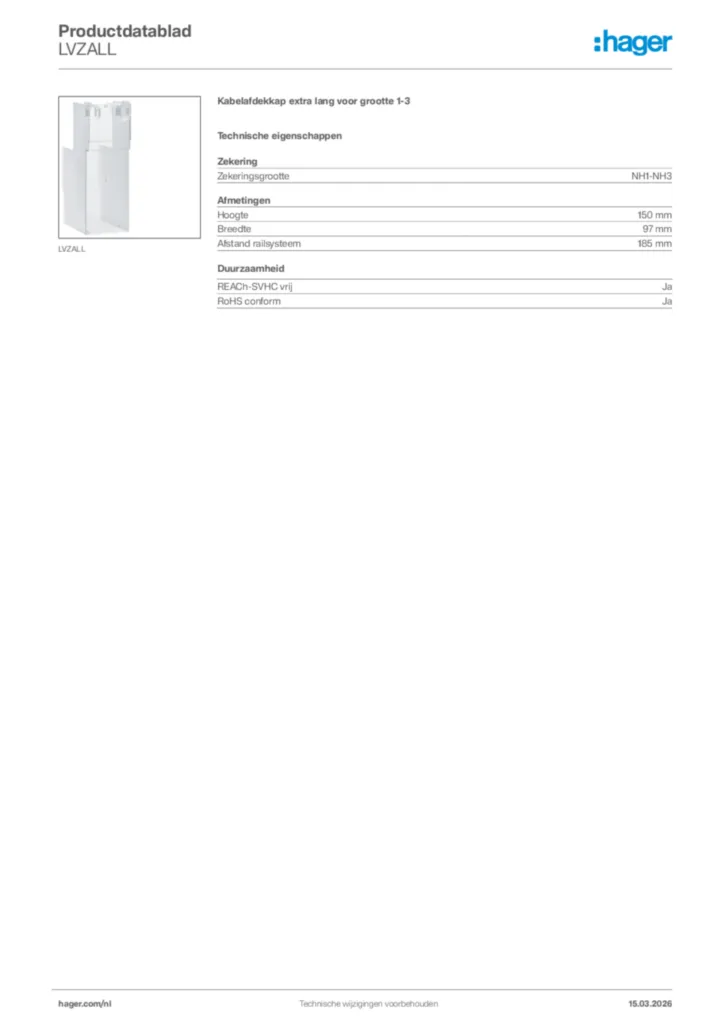 Afbeelding Hager Productdatablad LVZALL | Hager Nederland
