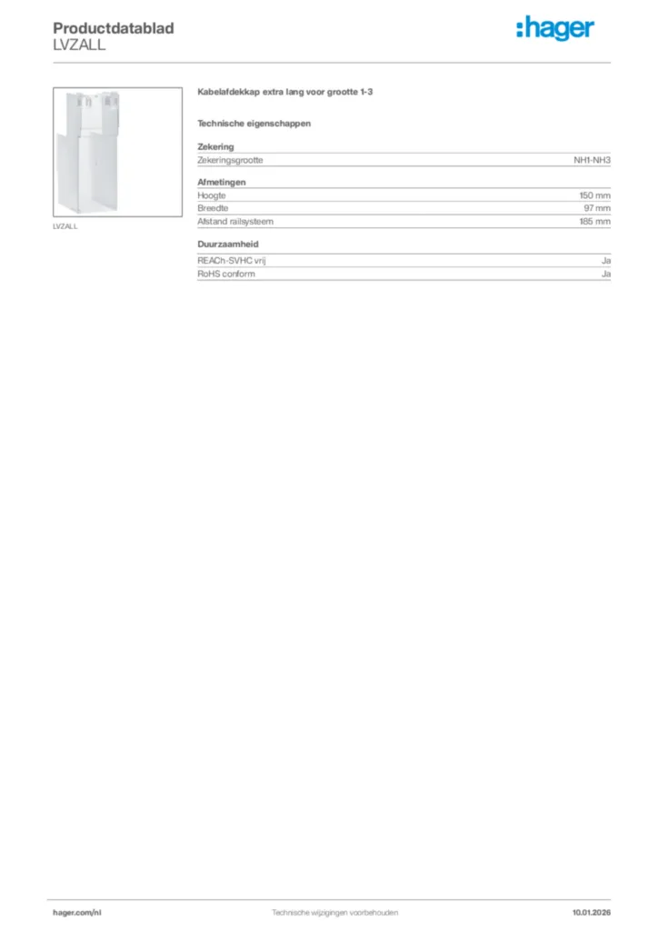 Afbeelding Hager Productdatablad LVZALL | Hager Nederland