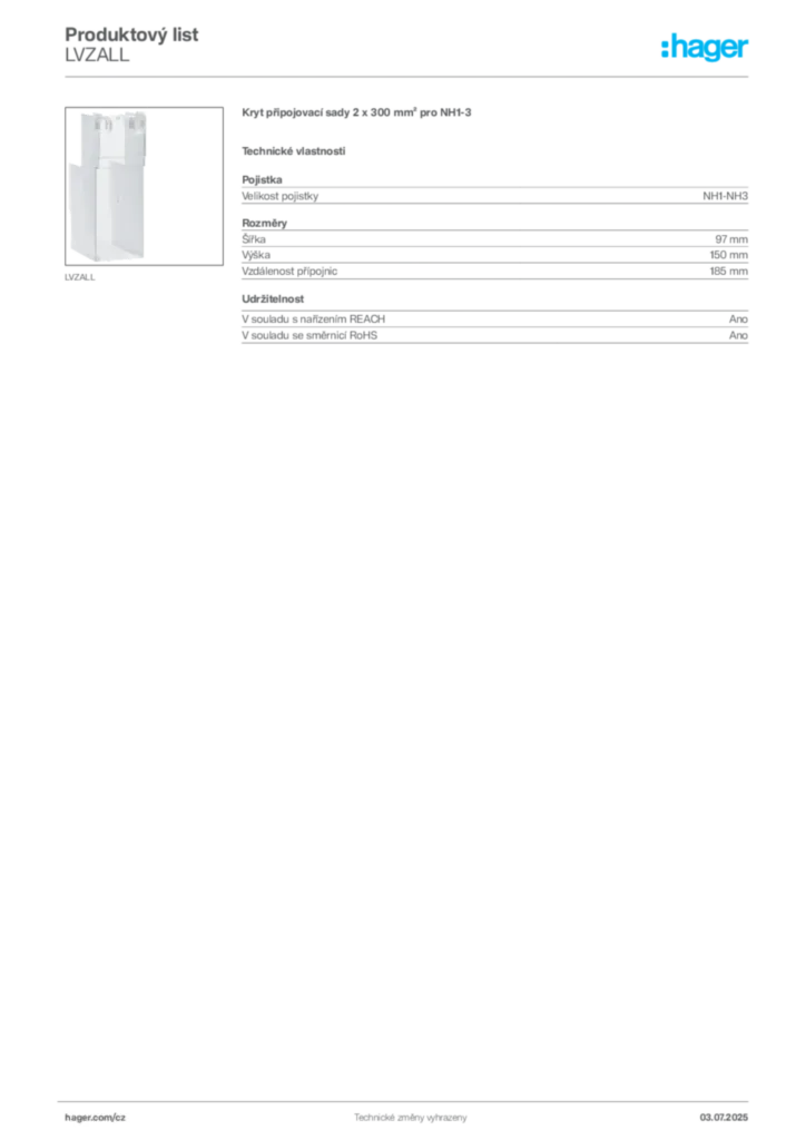 Obrázek Hager Produktový list LVZALL | Hager