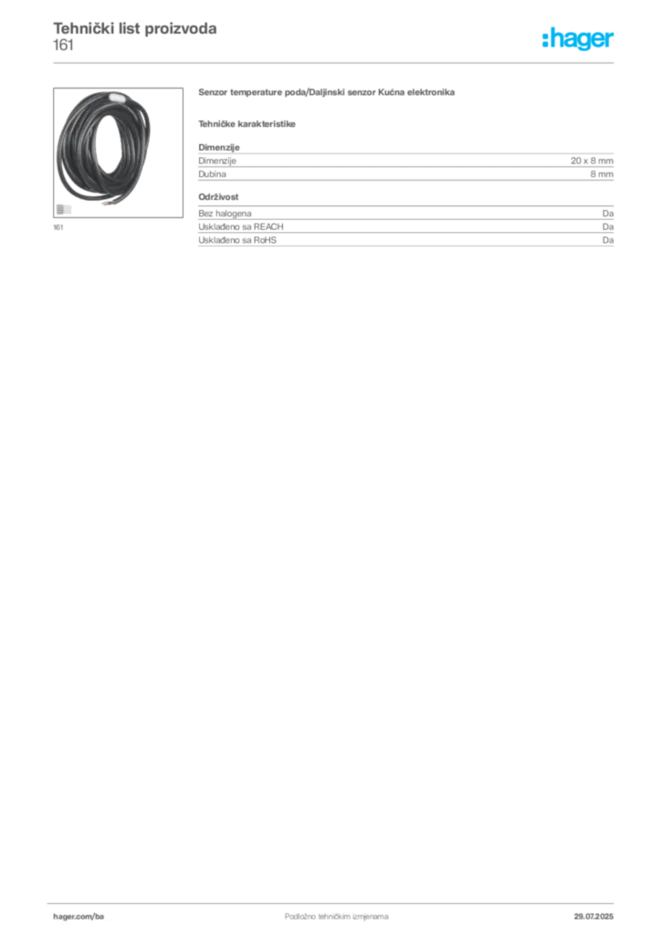 Slika Hager Product data sheet 161  | Hager