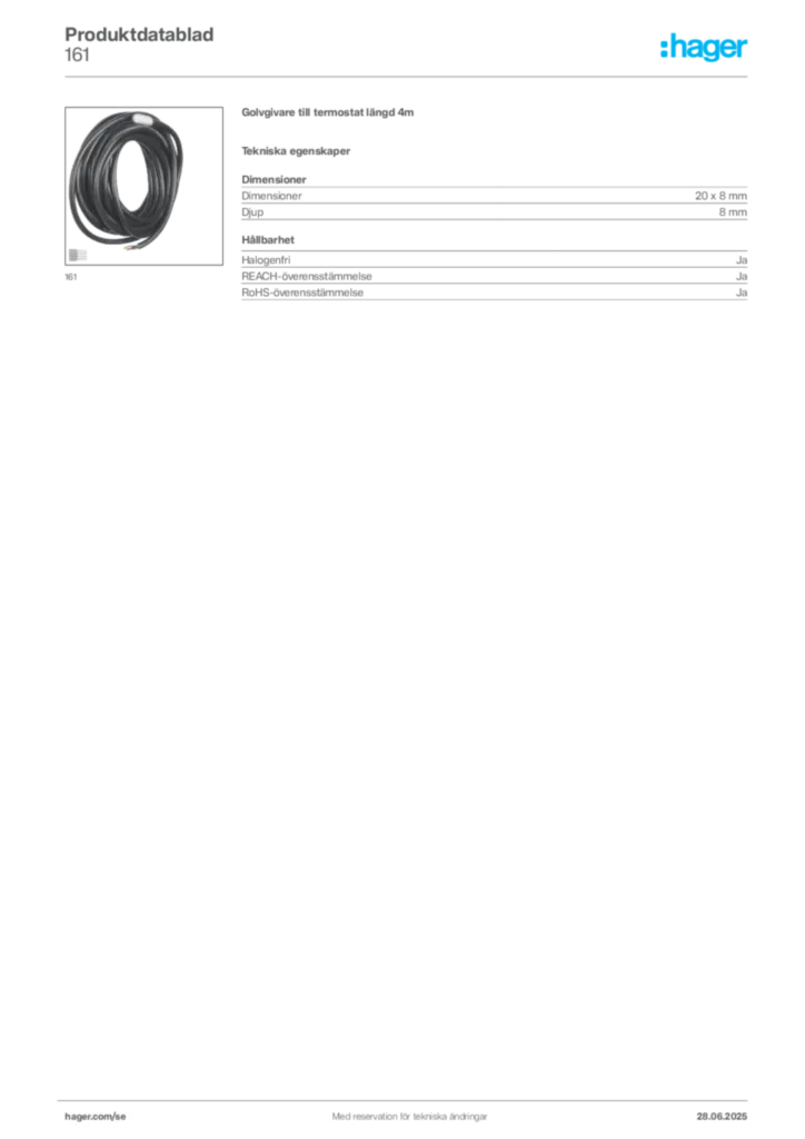 Bild Hager Produktdatablad 161 | Hager Sverige