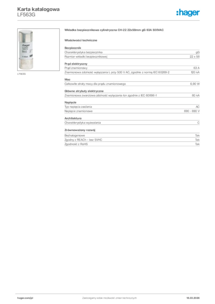 Zdjęcie Hager Karta katalogowa LF563G | Hager Polska