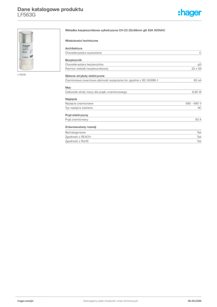 Zdjęcie Hager Dane katalogowe produktu LF563G | Hager Polska