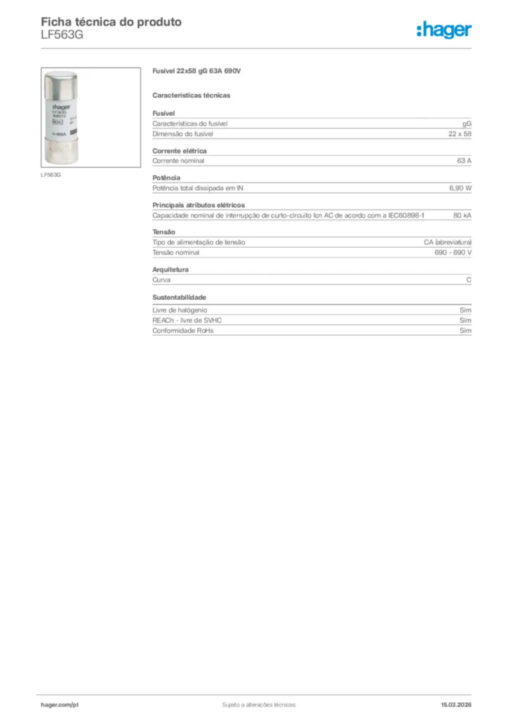 Imagem Hager Ficha técnica do produto LF563G | Hager Portugal