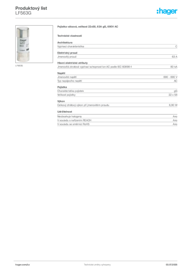 Obrázek Hager Produktový list LF563G | Hager