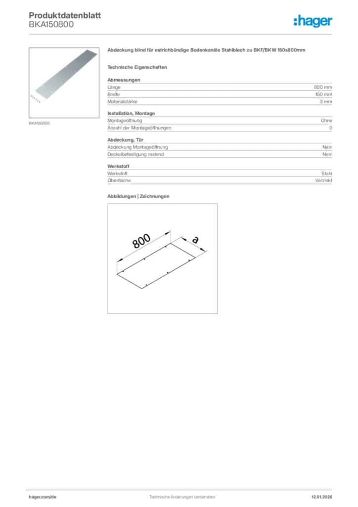 Bild Hager Produktdatenblatt BKA150800 | Hager Deutschland