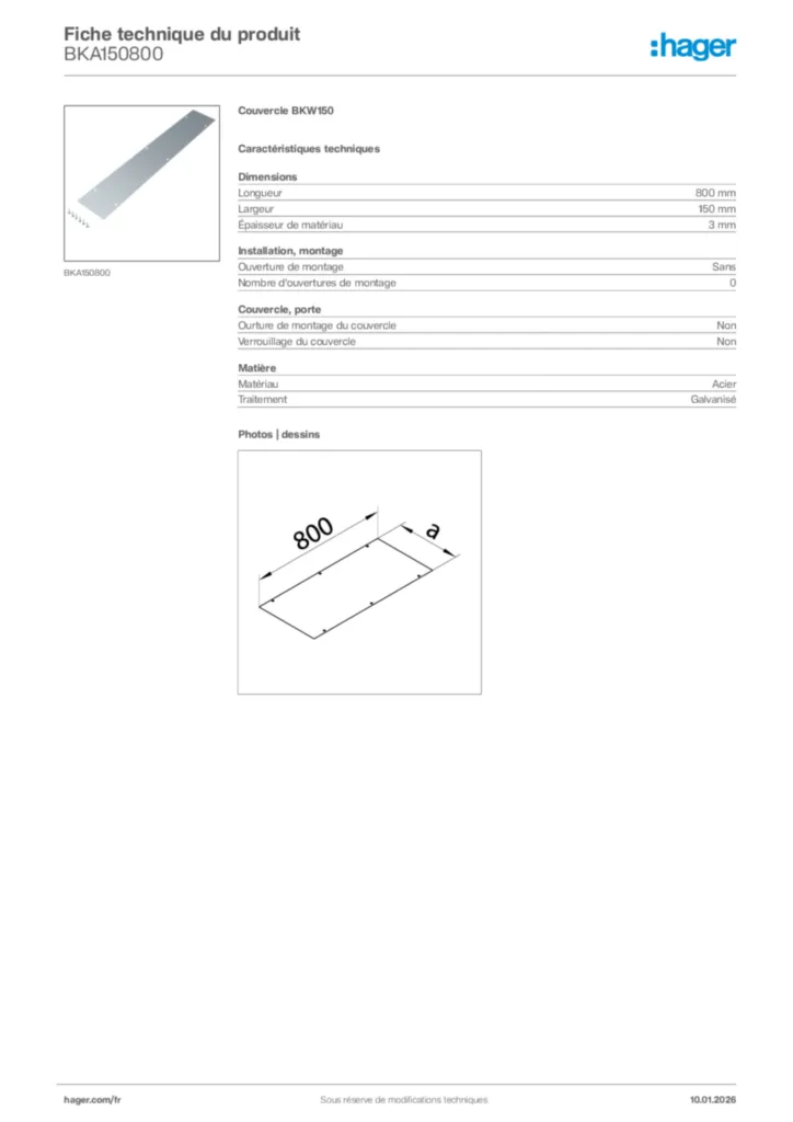 Image Hager Fiche technique du produit BKA150800 | Hager France