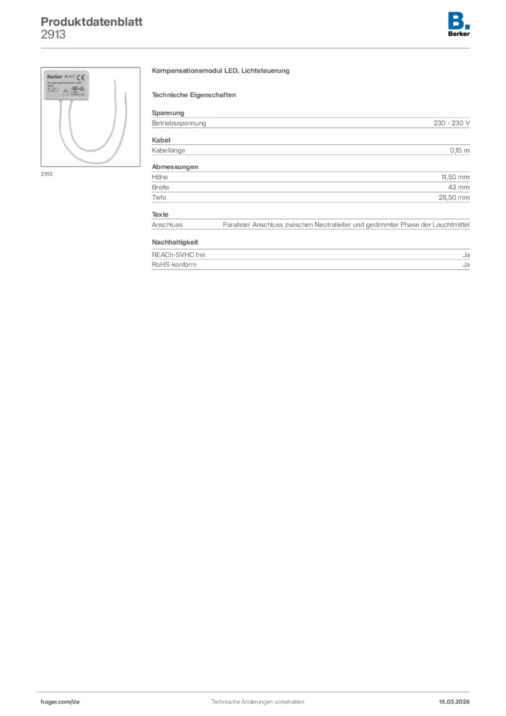Bild Berker Produktdatenblatt 2913 | Hager Deutschland