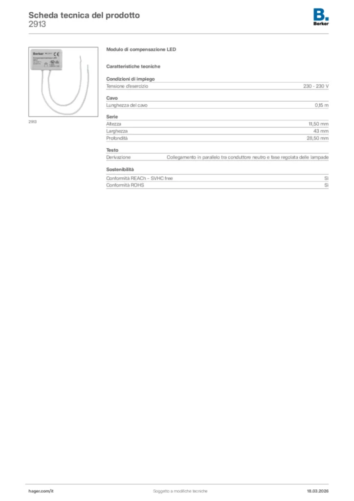 Immagine Berker Scheda tecnica del prodotto 2913 | Hager Italia