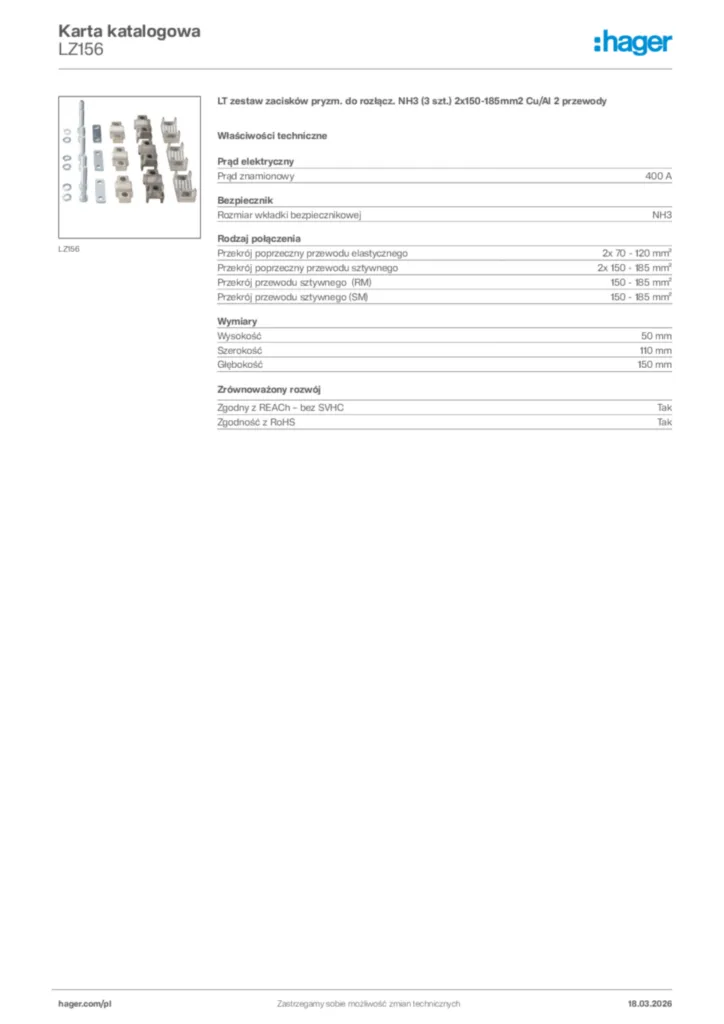 Zdjęcie Hager Karta katalogowa LZ156 | Hager Polska