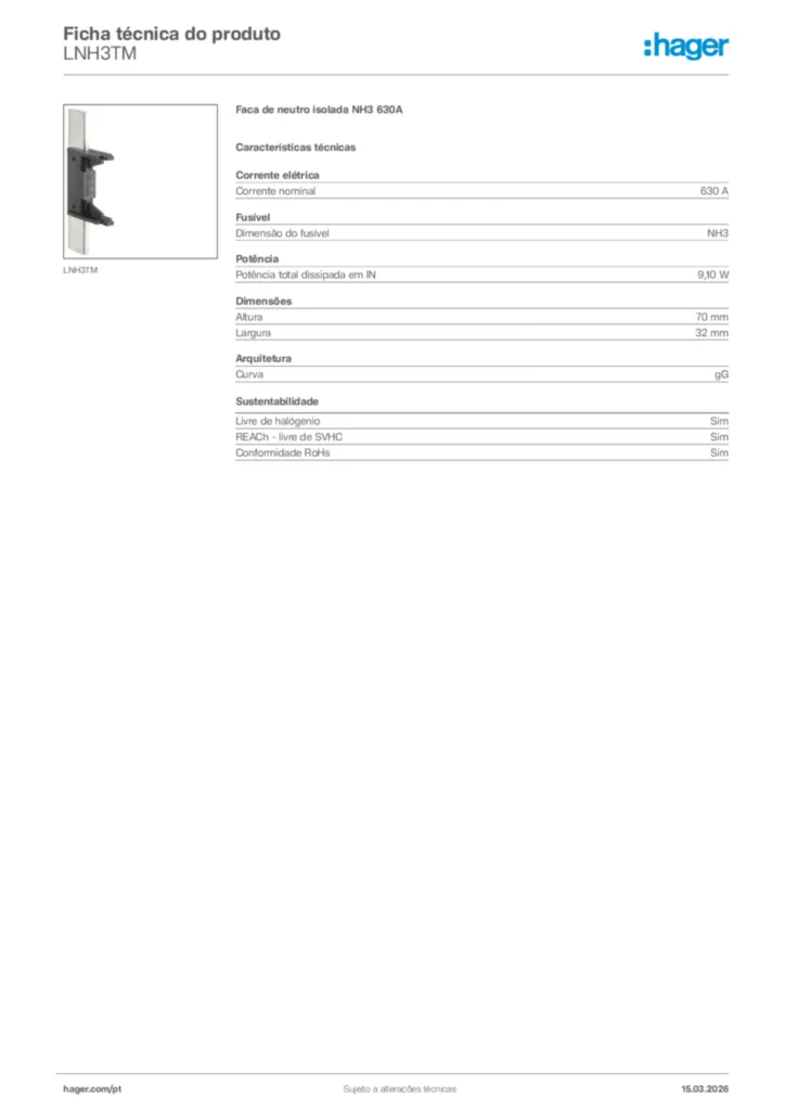 Imagem Hager Ficha técnica do produto LNH3TM | Hager Portugal