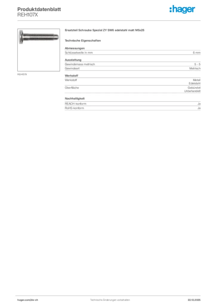 Bild Hager Produktdatenblatt REH107X | Hager Schweiz