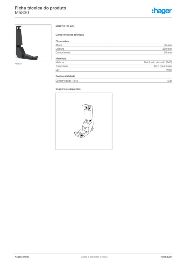 Imagem Hager Ficha técnica do produto M5830 | Hager Portugal
