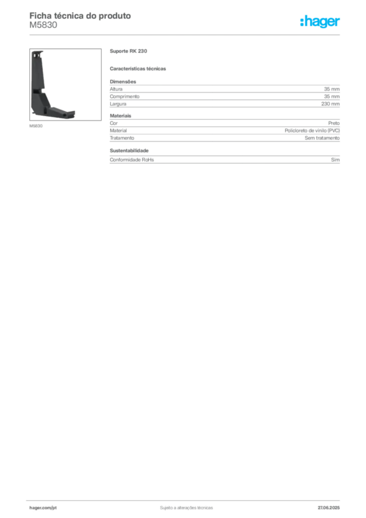 Imagem Hager Ficha técnica do produto M5830 | Hager Portugal