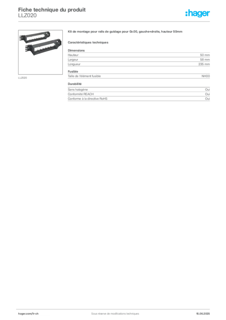 Image Hager Fiche technique du produit LLZ020 | Hager Suisse