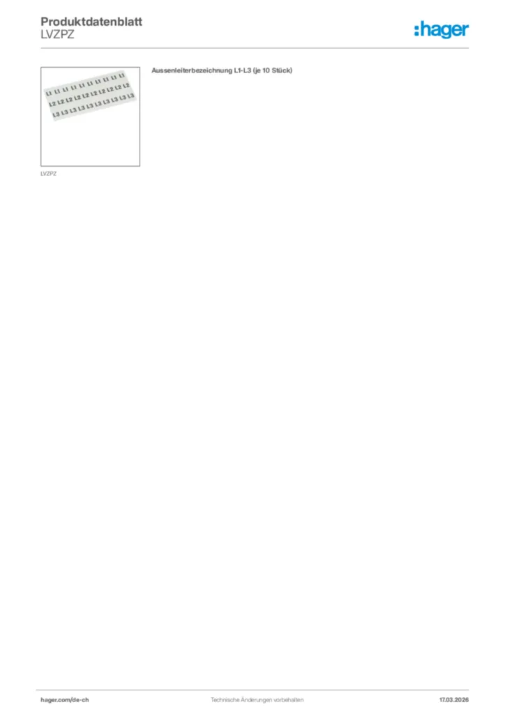 Bild Hager Produktdatenblatt LVZPZ | Hager Schweiz