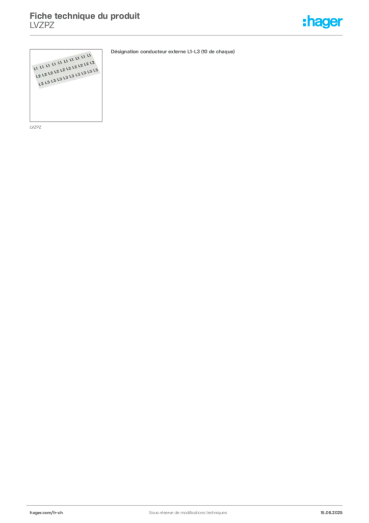 Image Hager Fiche technique du produit LVZPZ | Hager Suisse