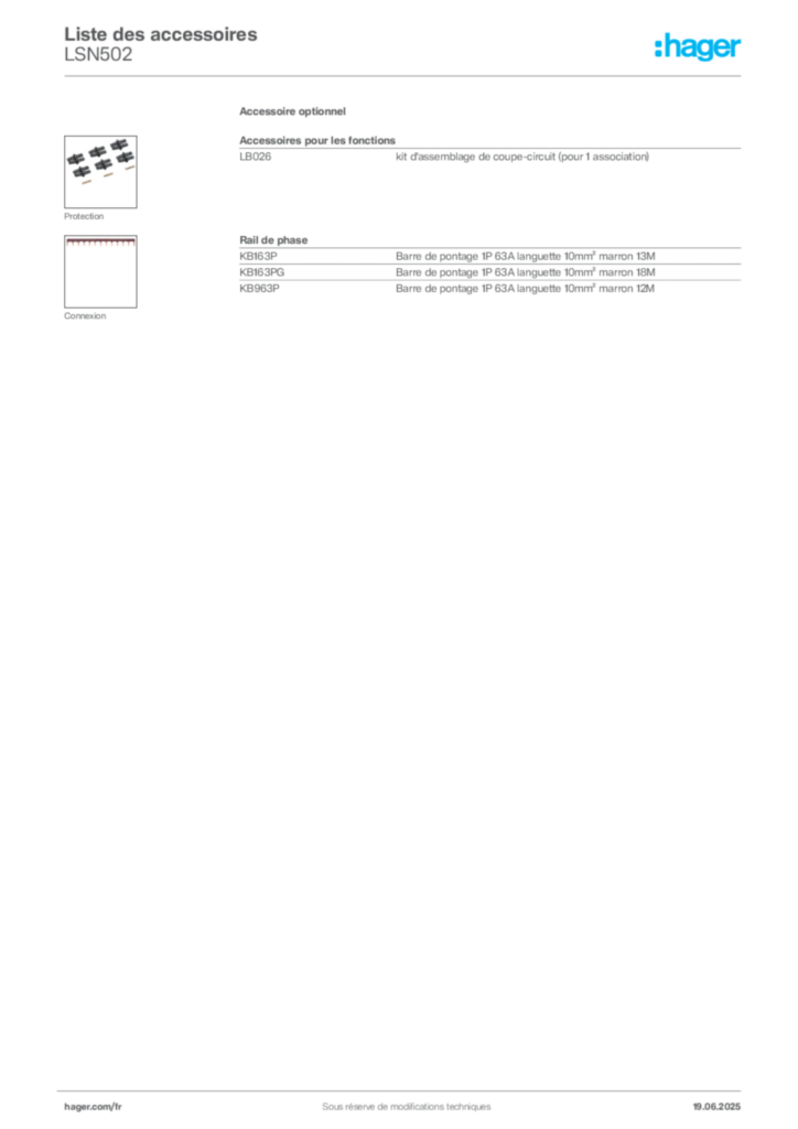 Image Hager Fiche technique du produit LSN502 | Hager France