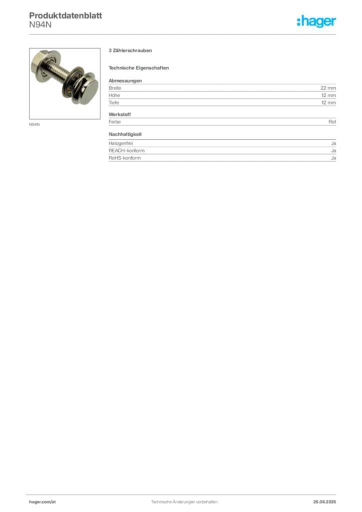 Bild Hager Produktdatenblatt N94N | Hager Deutschland