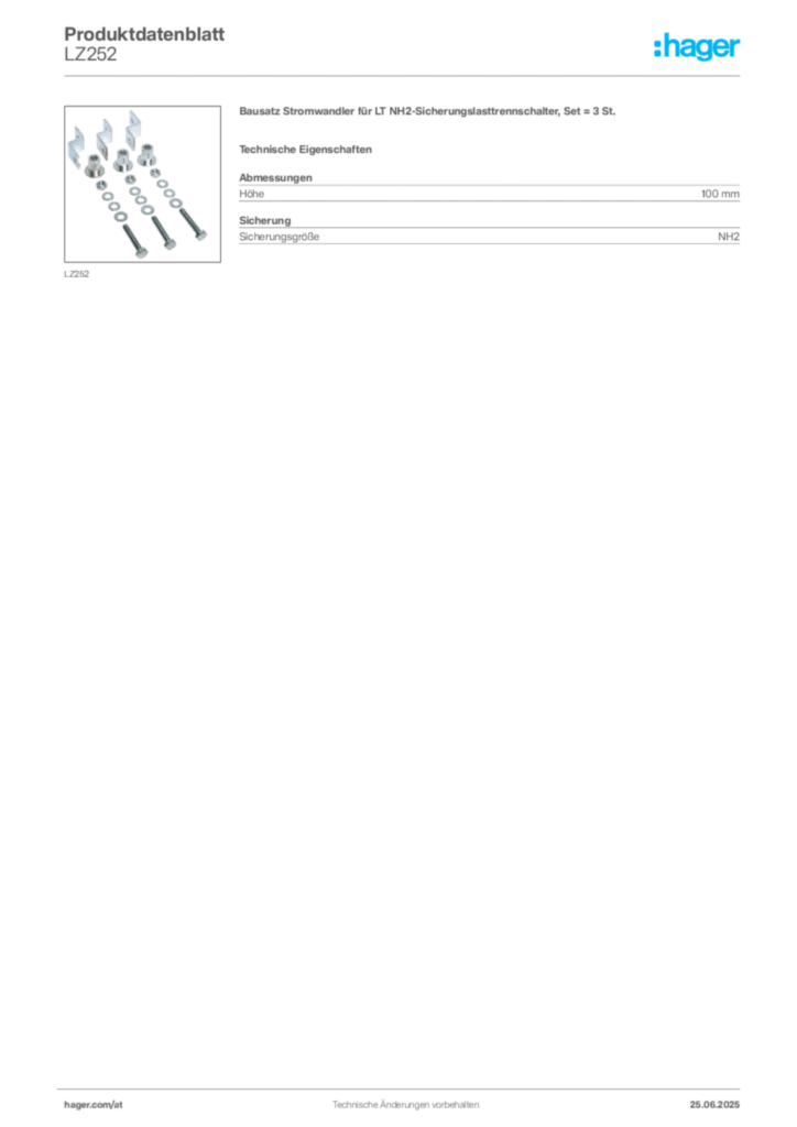 Bild Hager Produktdatenblatt LZ252 | Hager Deutschland