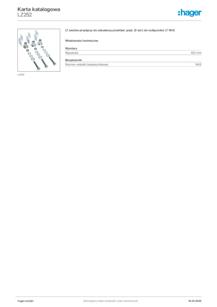 Zdjęcie Hager Karta katalogowa LZ252 | Hager Polska