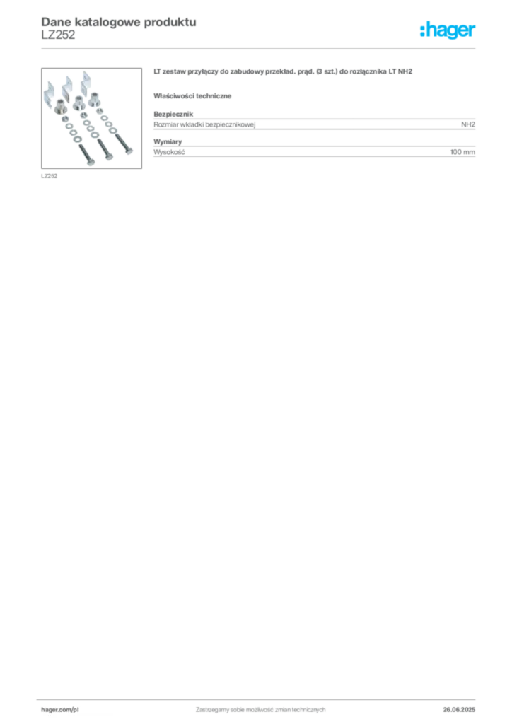 Zdjęcie Hager Dane katalogowe produktu LZ252 | Hager Polska